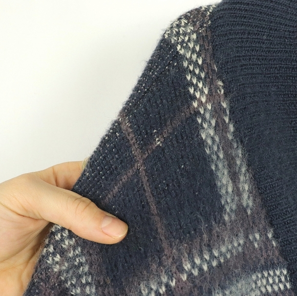 Purple blue wool chunky checked v-neck sweater - Picture 7 of 8